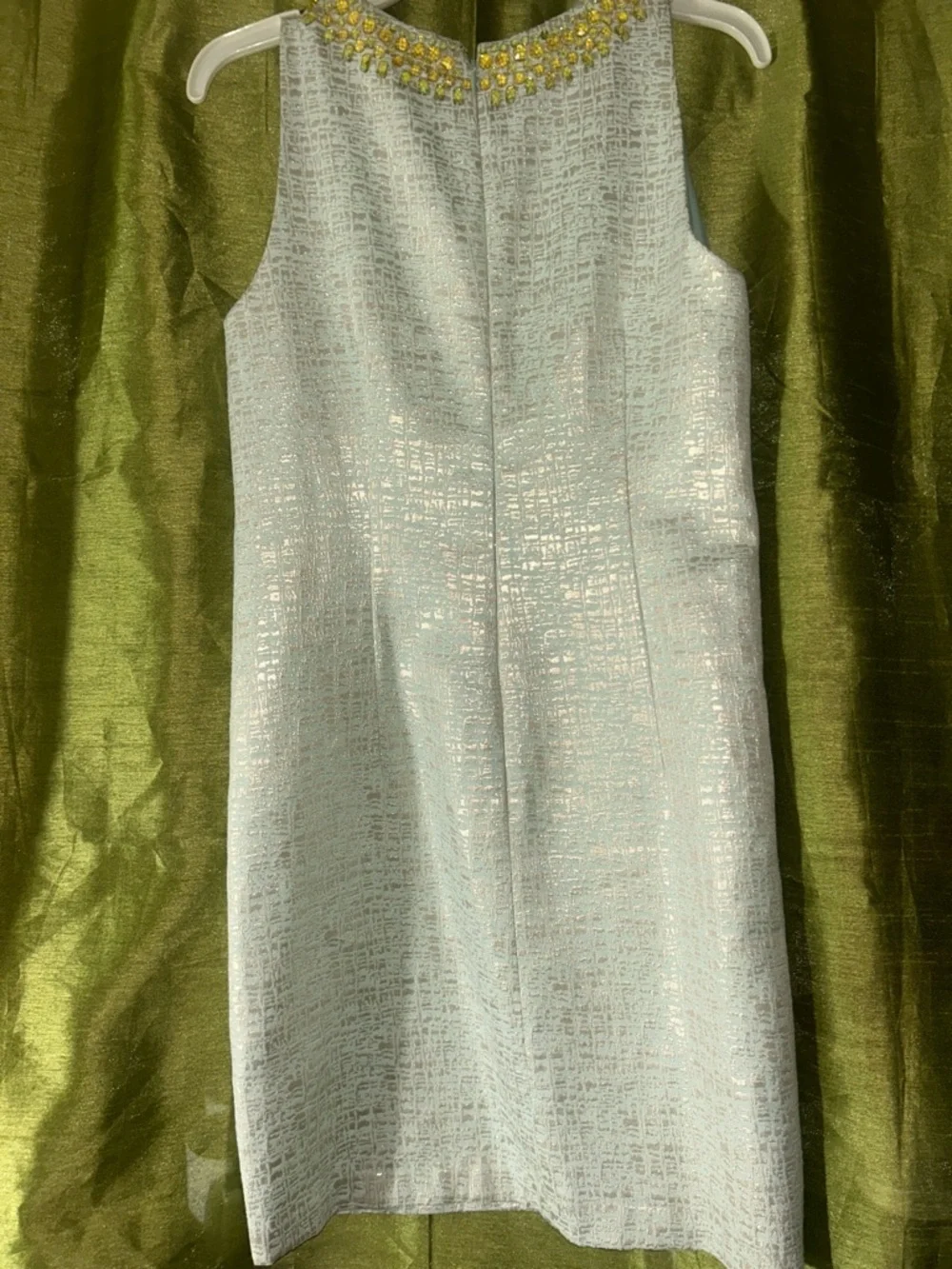 Maggy London Pale Blue Shift Dress with Gold Beaded Neckline - Picture 7 of 7